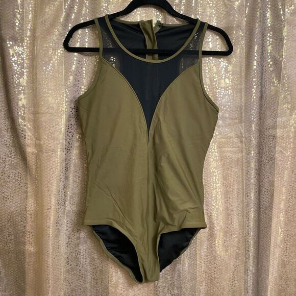 Alisha Levine Olive Green Black High Neck One Piece Swimsuit, 14 - Picture 1 of 5